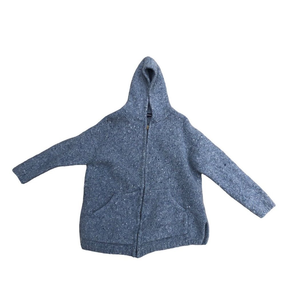 MONSOON LONDON 100% Wool Hoodie Jacket Sweater Women's MEDIUM Blue Hand Knit‌